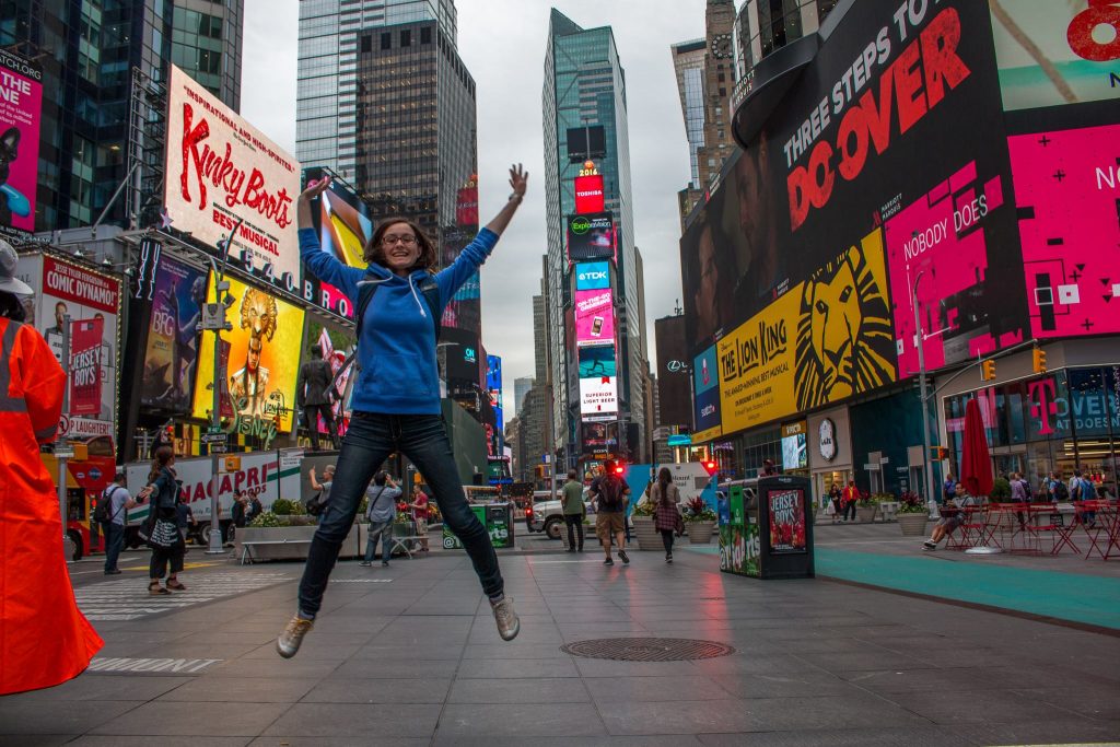 Gabrielle, le premier matin à Times Squares.